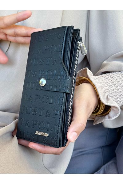 Just Polo Women's Black Multi-Eye Wallet with Coin and Card Compartments
