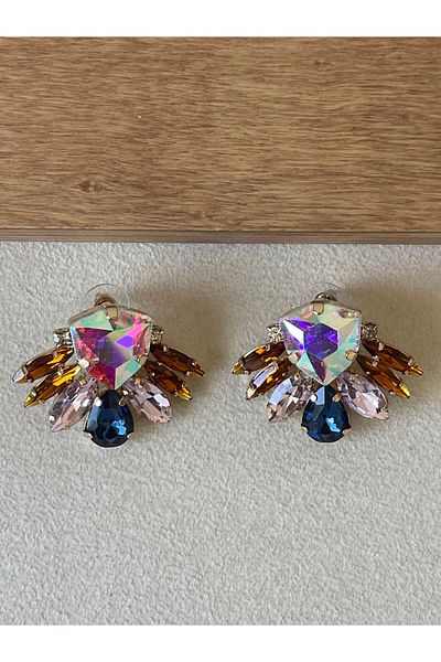 Rupen Kraft Moire Shiny Stone Trend Design Earrings Evening Dress Earrings
