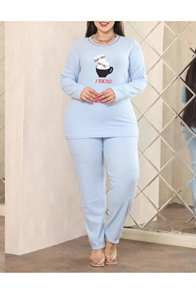 GÜLÇİNCE %100 Pamuk Kışlık Büyük Beden İnterlok Pijama Takımı XL