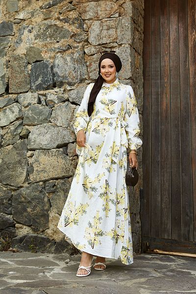 EBRUTESETTÜR Side Tie Floral Pattern Modal Dress