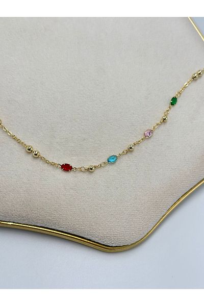 MyladyAccessoriess Colorful Stone Detail Steel Anklet