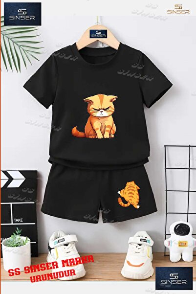 SS SİNSER Children's Unisex “Cat Bitter Orange“ Special Printed Crew Neck T-S...