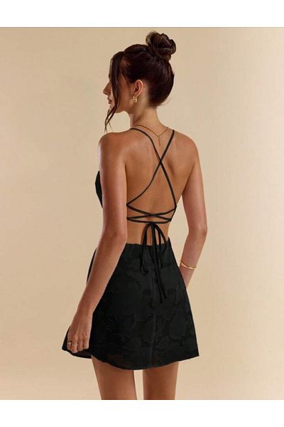 Lacis Strapless Cutout Back Cross Tie Skirt Bell Cutout Dress