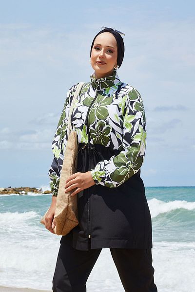 EBRUTESETTÜR Drawstring Waist Floral Pattern Hijab Swimsuit
