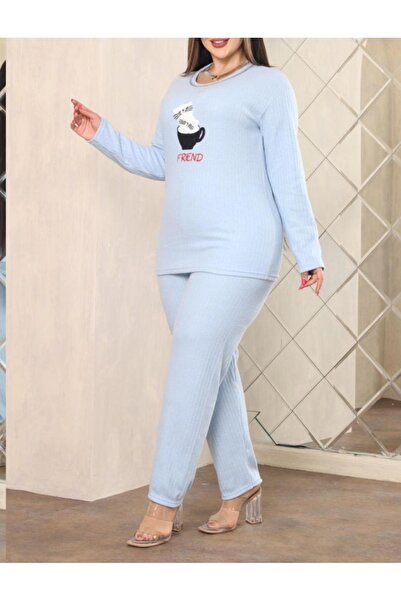 GÜLÇİNCE %100 Pamuk Kışlık Büyük Beden İnterlok Pijama Takımı XL