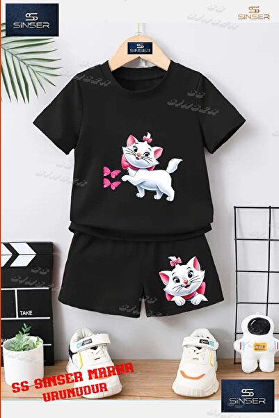 SS SİNSER تي شيرت مطبوع برقبة دائرية للأطفال للجنسين "CAT RIBBON BUTTERFLY" -...