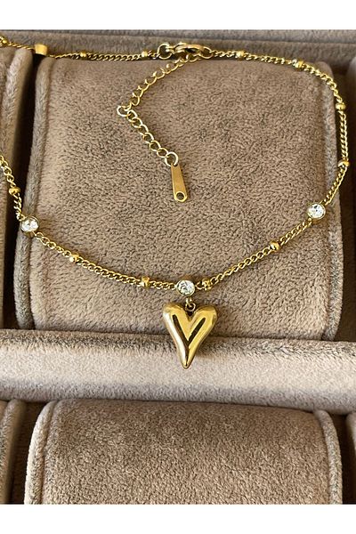 Rupen Kraft 316 L Surgical Steel Zircon Stone Heart Stainless Tarnish Free Steel Anklet