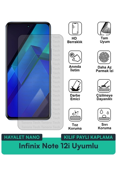 Milat Tech حافظة Infinix Note 12i Hayalet Nano متوافقة مع طبقة حماية الشاشة م...