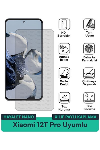 Milat Tech غطاء حماية شاشة متوافق مع هاتف Xiaomi 12T Pro Hayalet Nano مقاوم ل...