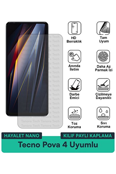 Milat Tech غطاء حماية شاشة متوافق مع هاتف Tecno Pova 4 Hayalet Nano مقاوم للخ...