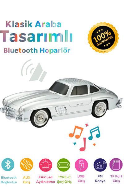 POLYGOLD Klasik Model Araba Kablosuz Hoparlör TF Kart USB Bluetooth FM Radyo ...