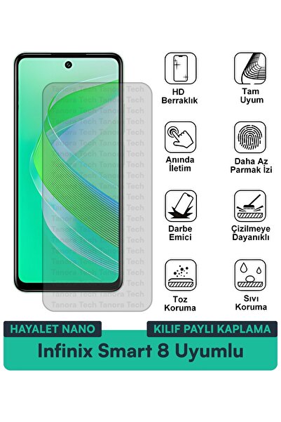 Milat Tech غطاء حماية شاشة متوافق مع هاتف Infinix Smart 8 Hayalet Nano مقاوم ...