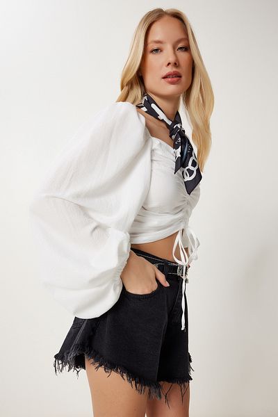 Lovelyİstanbul Balloon Sleeve Gathered Ayrobin Blouse Lrg0035 Ecru