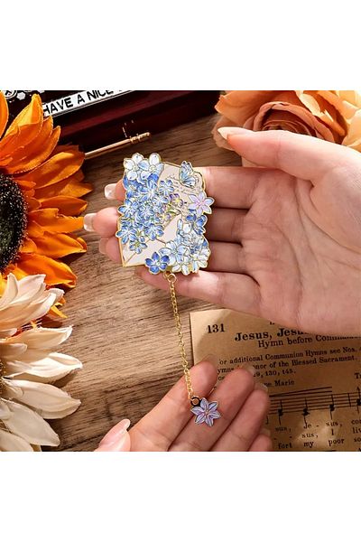 GlassySKY 1 buc. Semn de carte din metal cu flori albastre vintage, cadou pentru profesor, elev, scriitor, prieten