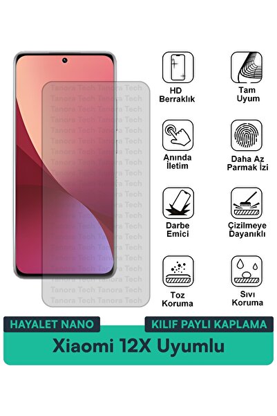 Milat Tech غطاء حماية شاشة متوافق مع هاتف Xiaomi 12X Hayalet Nano مقاوم للخدو...
