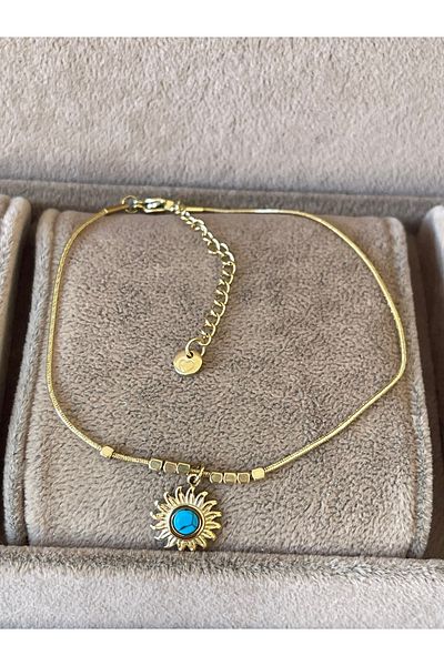 Rupen Kraft 316 L Surgical Steel Turquoise Stone Sun Model Stainless Steel Anklet