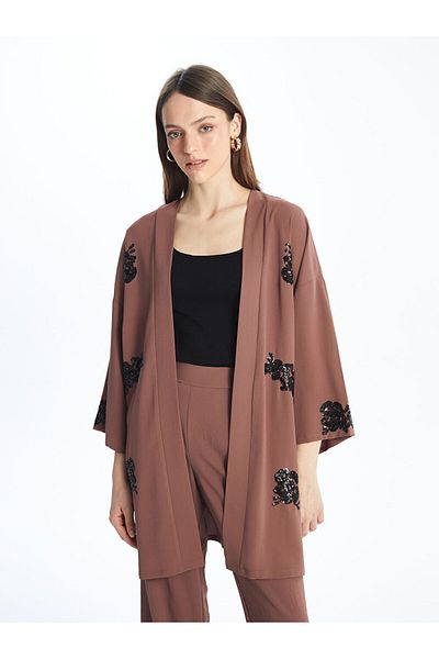 LC Waikiki Lcw Shawl Collar Patterned Oversize Women's Kimono Fast Fashion