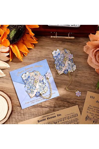 GlassySKY 1 buc. Semn de carte din metal cu flori albastre vintage, cadou pentru profesor, elev, scriitor, prieten
