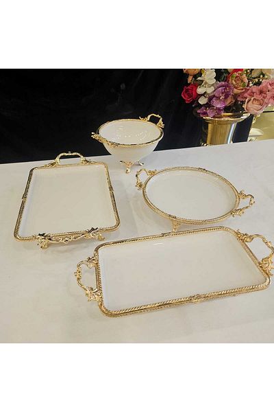 MaviDamla 4 Pieces Cast Edge Frame Porcelain Presentation Set Gold