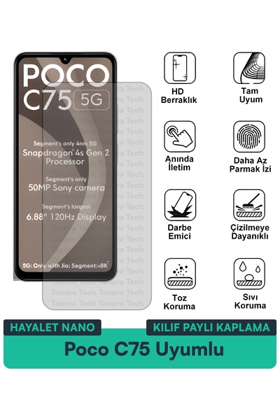 Milat Tech غطاء حماية نانو لهاتف Poco C75 متوافق مع فيلم حماية الشاشة مقاوم ل...