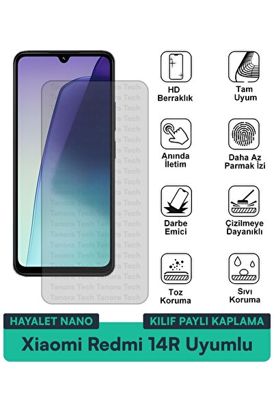 Milat Tech غطاء حماية شاشة متوافق مع هاتف Xiaomi Redmi 14R Hayalet Nano مقاوم...