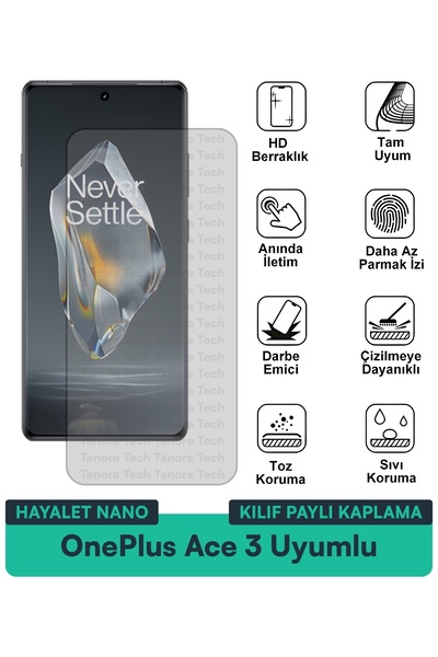 Milat Tech غطاء حماية شاشة متوافق مع هاتف OnePlus Ace 3 Hayalet Nano مقاوم لل...
