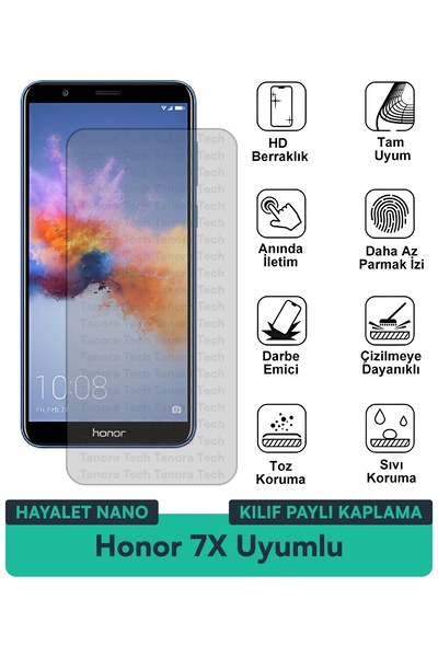 Milat Tech غطاء حماية Honor 7X Hayalet Nano متوافق مع طبقة حماية الشاشة مقاوم...