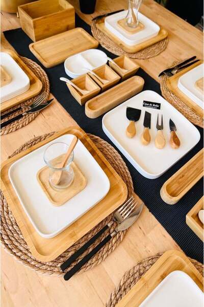 CASA DE BELLA Bamboo Porcelain 104 Piece Breakfast Set for 12 People