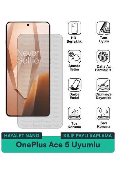 Milat Tech غطاء حماية شاشة متوافق مع هاتف OnePlus Ace 5 Hayalet Nano مقاوم لل...