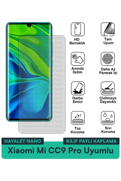 Milat Tech غطاء حماية شاشة متوافق مع هاتف Xiaomi Mi CC9 Pro Hayalet Nano مقاو...