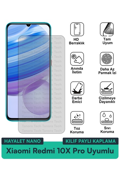 Milat Tech غطاء حماية شاشة متوافق مع هاتف Xiaomi Redmi 10X Pro Hayalet Nano م...