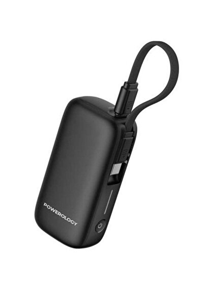 Powerology بنك طاقة بسعة 5000 مللي أمبير/ساعة مع سلك USB-C قابل للإزالة، وتقنية شحن متقدمة، وشحن لجهازين