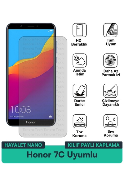 Milat Tech غطاء حماية Honor 7C Hayalet Nano متوافق مع طبقة حماية الشاشة مقاوم...