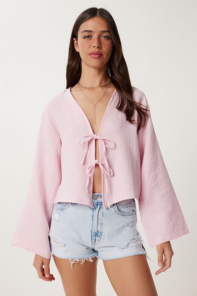 Lovelyİstanbul Tie Detail Muslin Blouse Lfz0003 Candy Pink