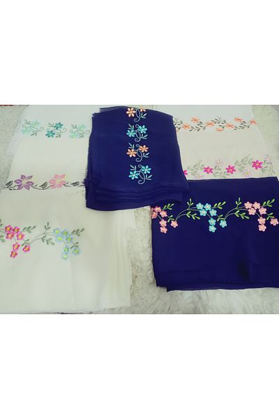 hoaryage Elegant Flower Pattern Embroidered Crepe Fabric Prayer Cover, Dowry Mevlit Headscarf Without Needlework