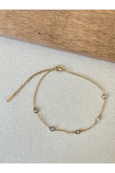 Rupen Kraft 316 L Surgical Steel Drop Zircon Stone Stainless Tarnish Free Steel Anklet