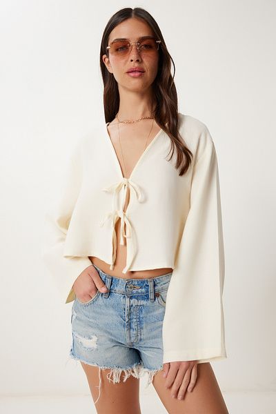 Lovelyİstanbul Tie Detailed Muslin Blouse Lfz0003 Light Yellow