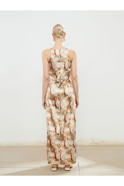 LC Waikiki Beige Halter Neck Patterned Strap Dress