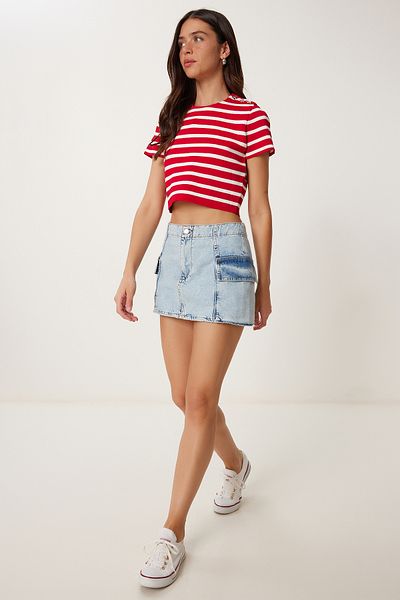 Lovelyİstanbul Mini Denim Skirt with Pockets Lrc0005 Light Blue