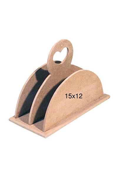 İstanbul Hobi Two Compartment Wooden Napkin Holder with Handle 15X12Cm F788