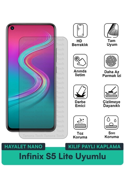 Milat Tech حافظة Infinix S5 Lite Hayalet Nano متوافقة مع طبقة حماية الشاشة مق...