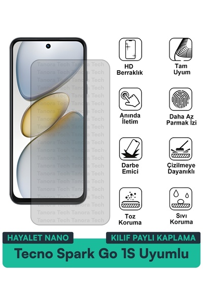 Milat Tech غطاء حماية شاشة متوافق مع هاتف Tecno Spark Go 1S Hayalet Nano مقاو...