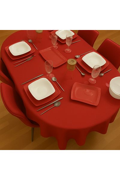 Zeren Home Polyester Linen Carefree Oval Tablecloth Red