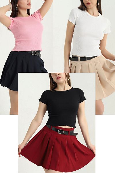 bacc Black-Ecru-Pink 3 Pack Baby Overlock Crop Blouse Bcor-252003