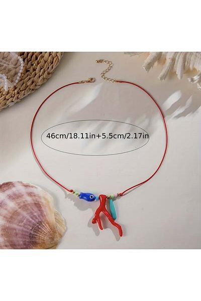 ACAR TAKI Boho Style Coral Necklace with Beads and String Acr5826