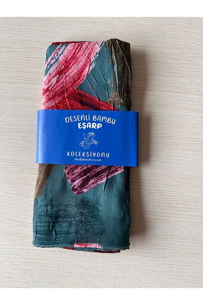 Modakaşmir Brush Patterned Bamboo Scarf (Burgundy, Black, Navy Blue Tones)