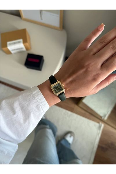 RoseandRoses Cessia Square Minimal Leather Strap Khaki Cord (Gold Case Khaki Dial)