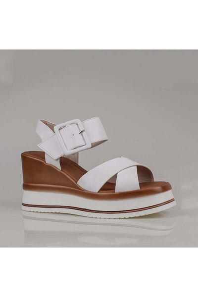 Trend Adımlar White Wedge Heel Belted Women's Sandals