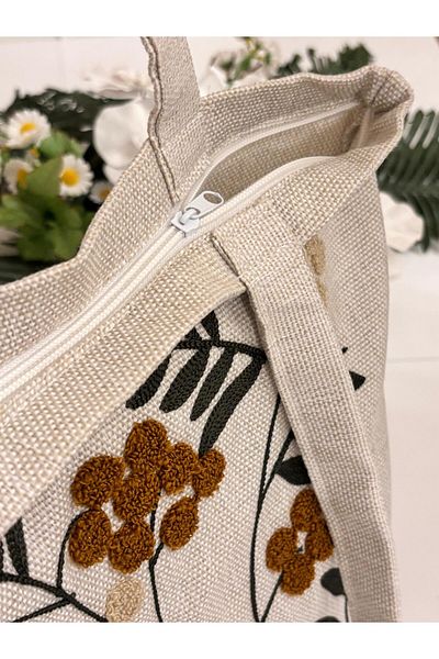 Mustgross Beach & Daily Use Punch Zippered Linen Bag 1 Piece 42X34Cm Hanger 26cm