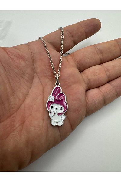 Herşey Nota Purple Necklace with Kuromi Figure – Cute Gothic Character Jewelry with 60 cm Chain